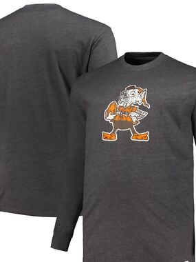 Cleveland Browns Profile Throwback Long Sleeve T-Shirt  Heather Charcoal Mens LG